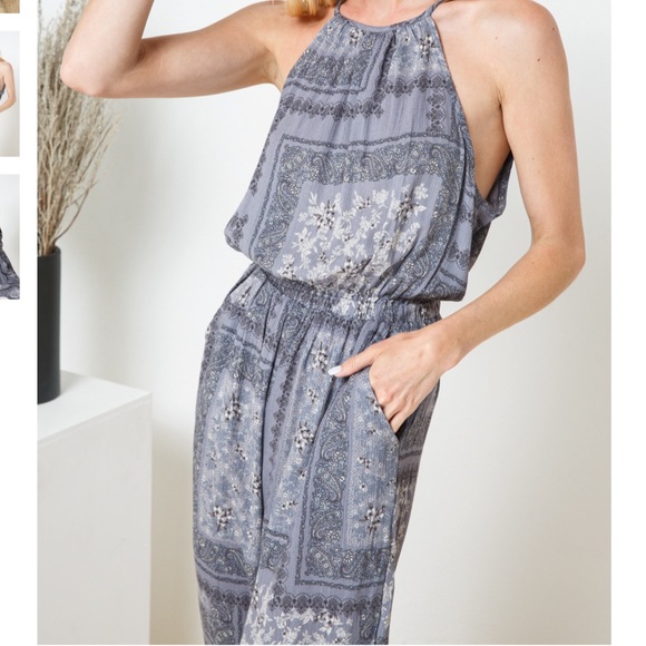 NEW Dune Grey Paisley Print Cropped Elastic Waist Jumpsuit - Picture 5 of 7
